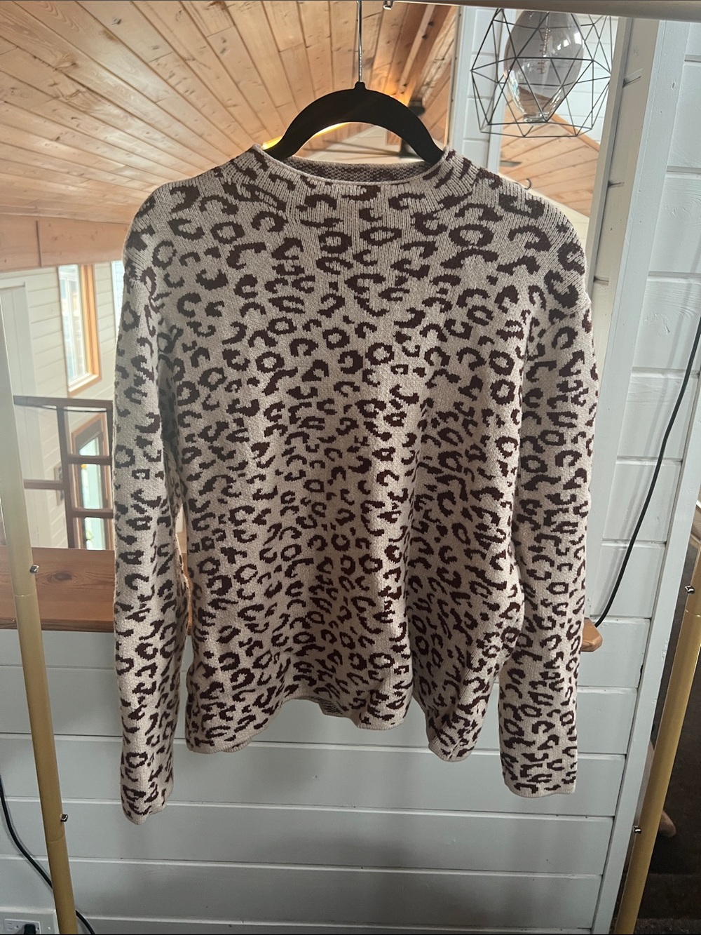 Leopard Print Cowl & Turtleneck Sweater - Cream/Brown